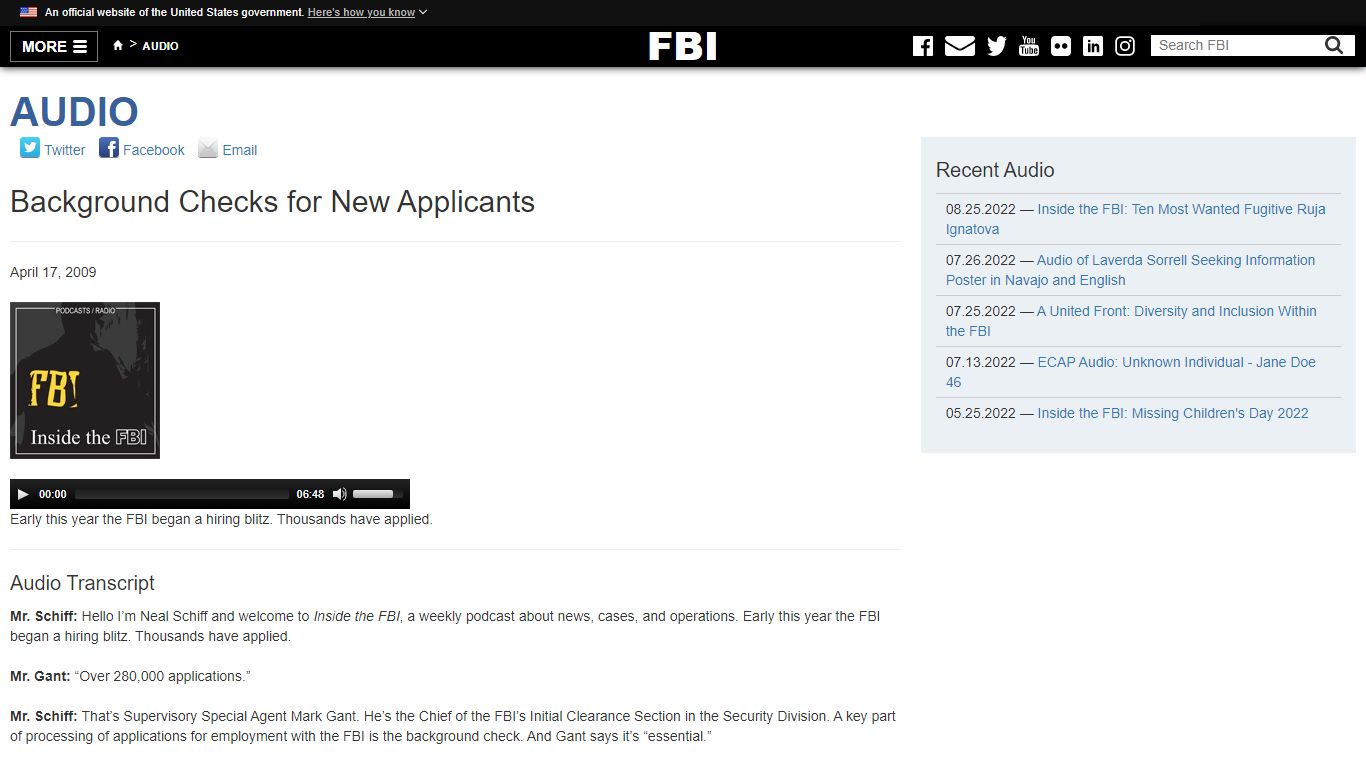 Background Checks for New Applicants — FBI